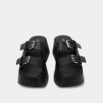 Mules à Brides épaisses, Boucles Et Bouts Ouverts En Cuir Grainé Noir 9 Mules à Brides épaisses, Boucles Et Bouts Ouverts En Cuir Grainé Noir – Image 7