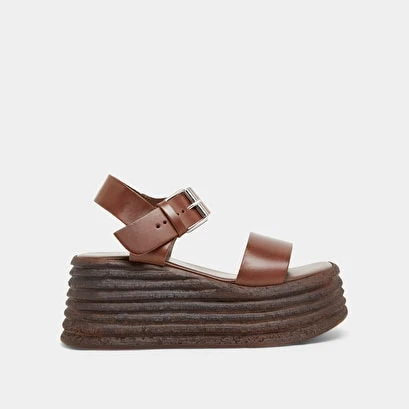 Sandales Compensées à Brides épaisses En Cuir Marron Foncé 4 Sandales Compensées à Brides épaisses En Cuir Marron Foncé – Image 2