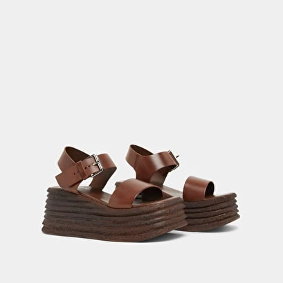 Sandales Compensées à Brides épaisses En Cuir Marron Foncé 6 Sandales Compensées à Brides épaisses En Cuir Marron Foncé – Image 4