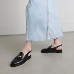 Mocassins à Bouts Arrières Ouverts En Cuir Noir -Xoxo Boutique 01W009288C.1708516918