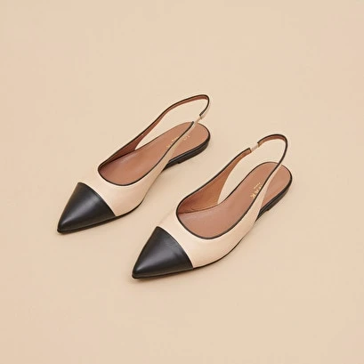 Ballerines à Bouts Pointus En Cuir Noir Et Beige 5 Ballerines à Bouts Pointus En Cuir Noir Et Beige – Image 3