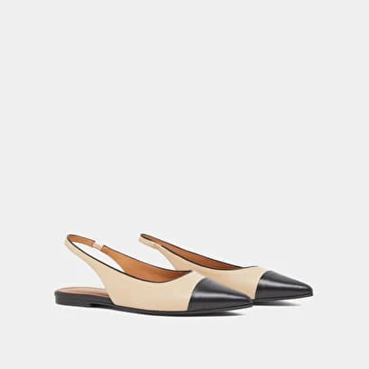 Ballerines à Bouts Pointus En Cuir Noir Et Beige 6 Ballerines à Bouts Pointus En Cuir Noir Et Beige – Image 4