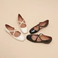 Ballerines à Brides Entrecroisées En Vernis Et Cuir écrus -Xoxo Boutique 01W009293G.1708517008