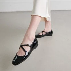 Ballerines à Brides Entrecroisées En Vernis Et Cuir Noirs -Xoxo Boutique 01W009294C.1708517010