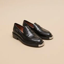 Mocassins à Pièces Métalliques En Cuir Glacé Noir