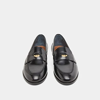 Mocassins à Empiècements Dorés En Cuir Glacé Noir 9 Mocassins à Empiècements Dorés En Cuir Glacé Noir – Image 7