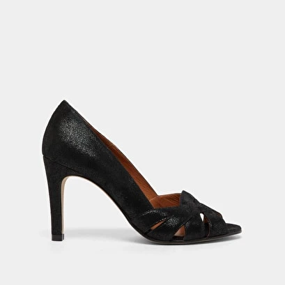 Escarpins à Hauts Talons En Velours Laminé Noir 4 Escarpins à Hauts Talons En Velours Laminé Noir – Image 2