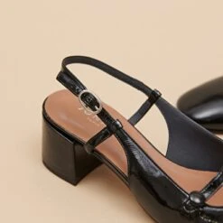 Babies à Bouts Arrières Ouverts En Vernis Plissé Noir -Xoxo Boutique 01W009332E.1708516909