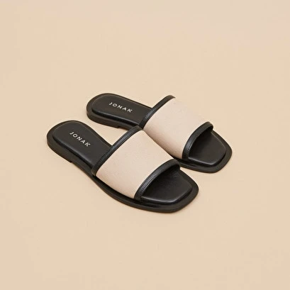 Plagettes En Textile Beige Et Cuir Noir 3 Plagettes En Textile Beige Et Cuir Noir