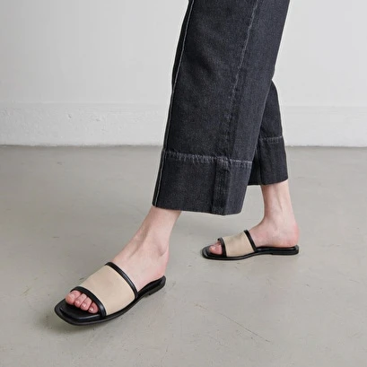 Plagettes En Textile Beige Et Cuir Noir 5 Plagettes En Textile Beige Et Cuir Noir – Image 3