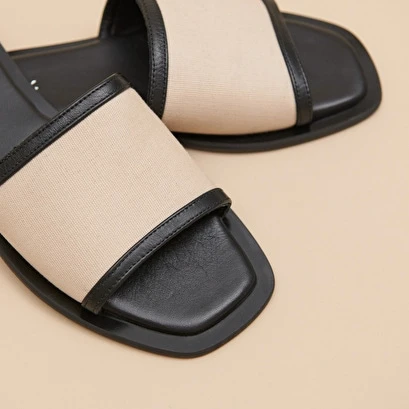 Plagettes En Textile Beige Et Cuir Noir 7 Plagettes En Textile Beige Et Cuir Noir – Image 5