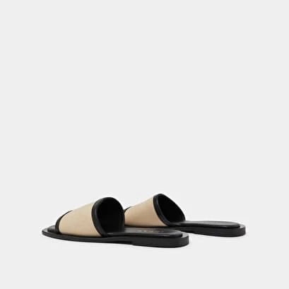 Plagettes En Textile Beige Et Cuir Noir 8 Plagettes En Textile Beige Et Cuir Noir – Image 6