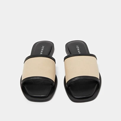 Plagettes En Textile Beige Et Cuir Noir 9 Plagettes En Textile Beige Et Cuir Noir – Image 7