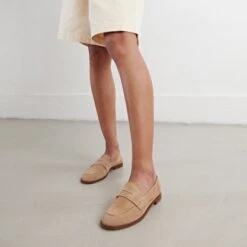 Mocassins à Bouts Ronds En Velours Camel