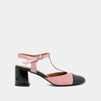 Salomés à Talons En Vernis Plissé Rose Et En Vernis Noir 4 Salomés à Talons En Vernis Plissé Rose Et En Vernis Noir – Image 2
