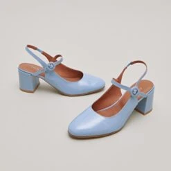 Babies à Talons En Vernis Bleu Ciel