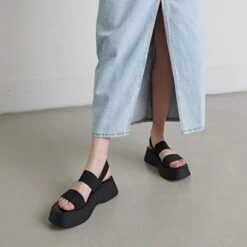 Sandales à Larges Lanières En élastique Noir -Xoxo Boutique 01W009464C.1708517171