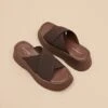 Mules Compensées à Lanières Croisées En élastique Marron Foncé -Xoxo Boutique 01W009465A.1708517173