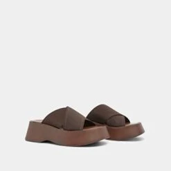 Mules Compensées à Lanières Croisées En élastique Marron Foncé 13 Mules Compensées à Lanières Croisées En élastique Marron Foncé -Xoxo Boutique 01W009465D.1708517175