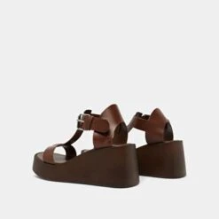 Sandales Compensées à Boucles Ajustables En Cuir Marron Foncé -Xoxo Boutique 01W009468F.1708517212