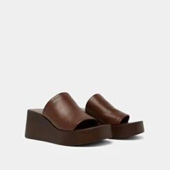 Mules Compensées En Cuir Marron Foncé -Xoxo Boutique 01W009470D.1708517218