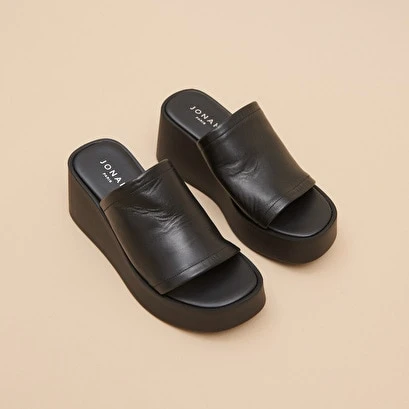 Mules Compensées En Cuir Noir 3 Mules Compensées En Cuir Noir